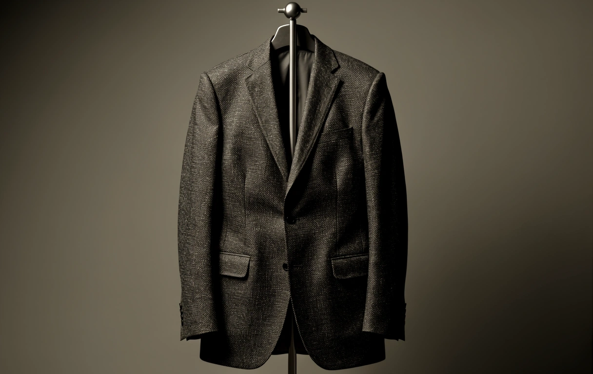 Tailored charcoal blazer showcasing textural detail
